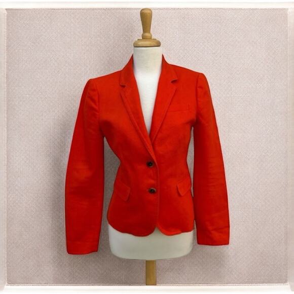J. Crew Schoolboy Linen Blend Blazer Sz 6 Orange Lined Academia Careerwear - Picture 1 of 16